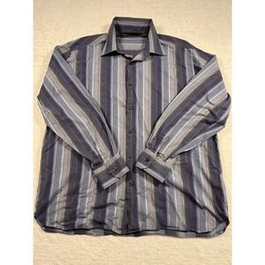 Perry Ellis Mens XL Blue Striped Long Sleeve‎ Button Down 100% Cotton Shirt